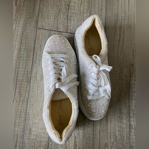 Blue by Betsey Johnson Sidny bridal faux pearl embellished platform sneaker.